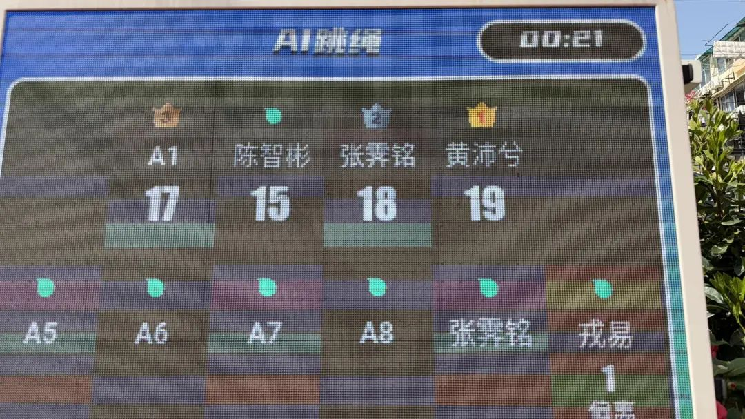 下课铃响，“AI智能操场”就进入了“自由练习模式”：立定跳远、跳绳、仰卧起坐、